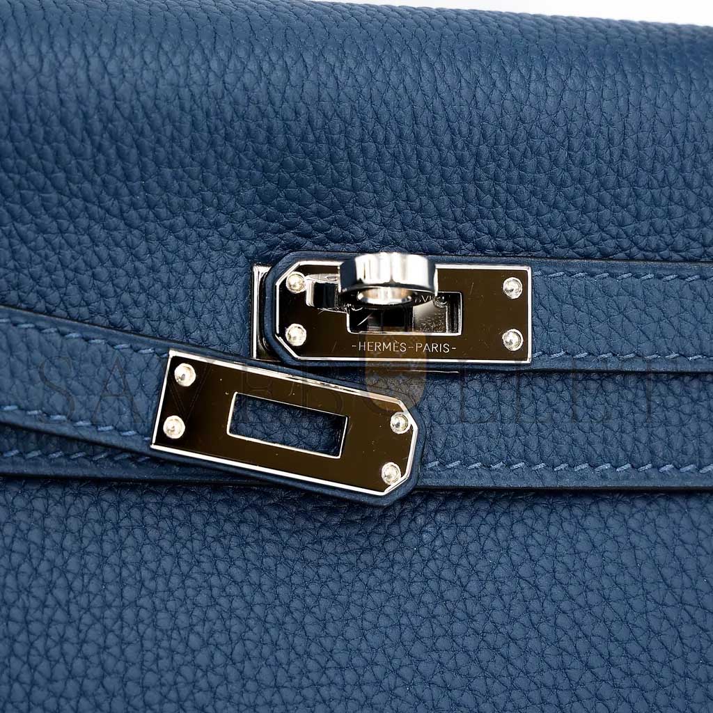 H**mes kelly 25 dark blue togo calfskin silver buckle (25*17*7cm)